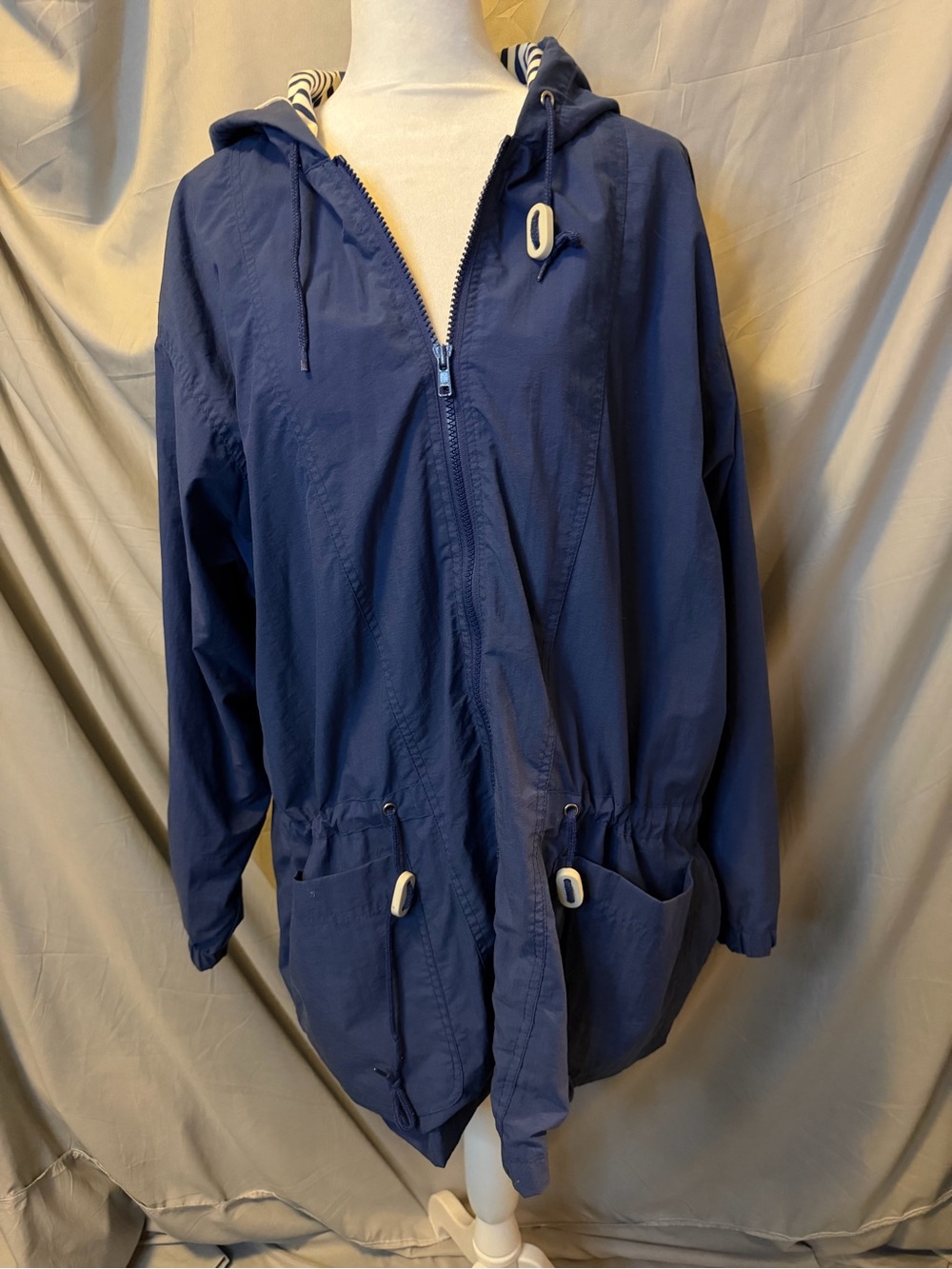 Cabin Creek Blue Hooded Utility Anorak Jacket, sz large